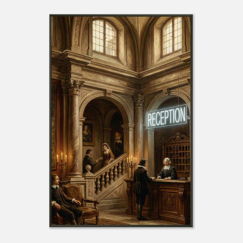 Baroque Meets Booking – poster in aluminium lijst, productfoto, vooraanzicht (weergave 2)