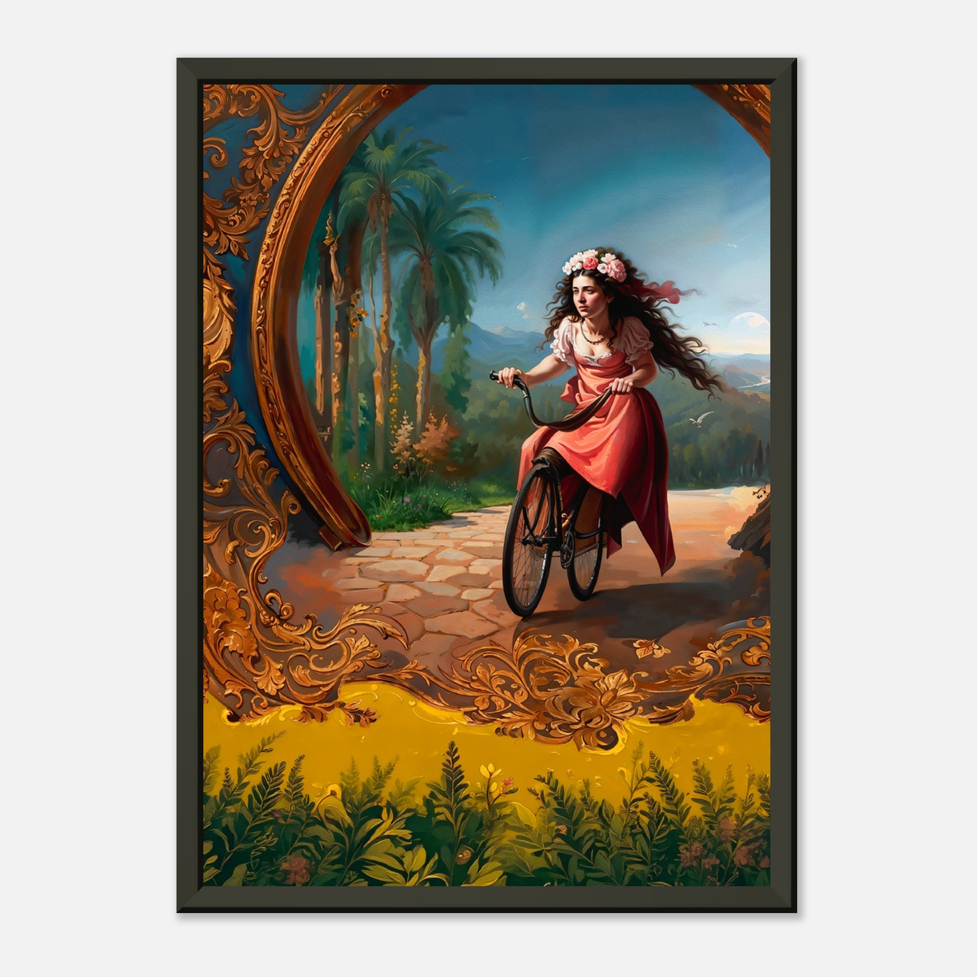 The Golden Ride – poster in aluminium lijst, productfoto, vooraanzicht, geïnspireerd op Giovanni Battista Tiepolo