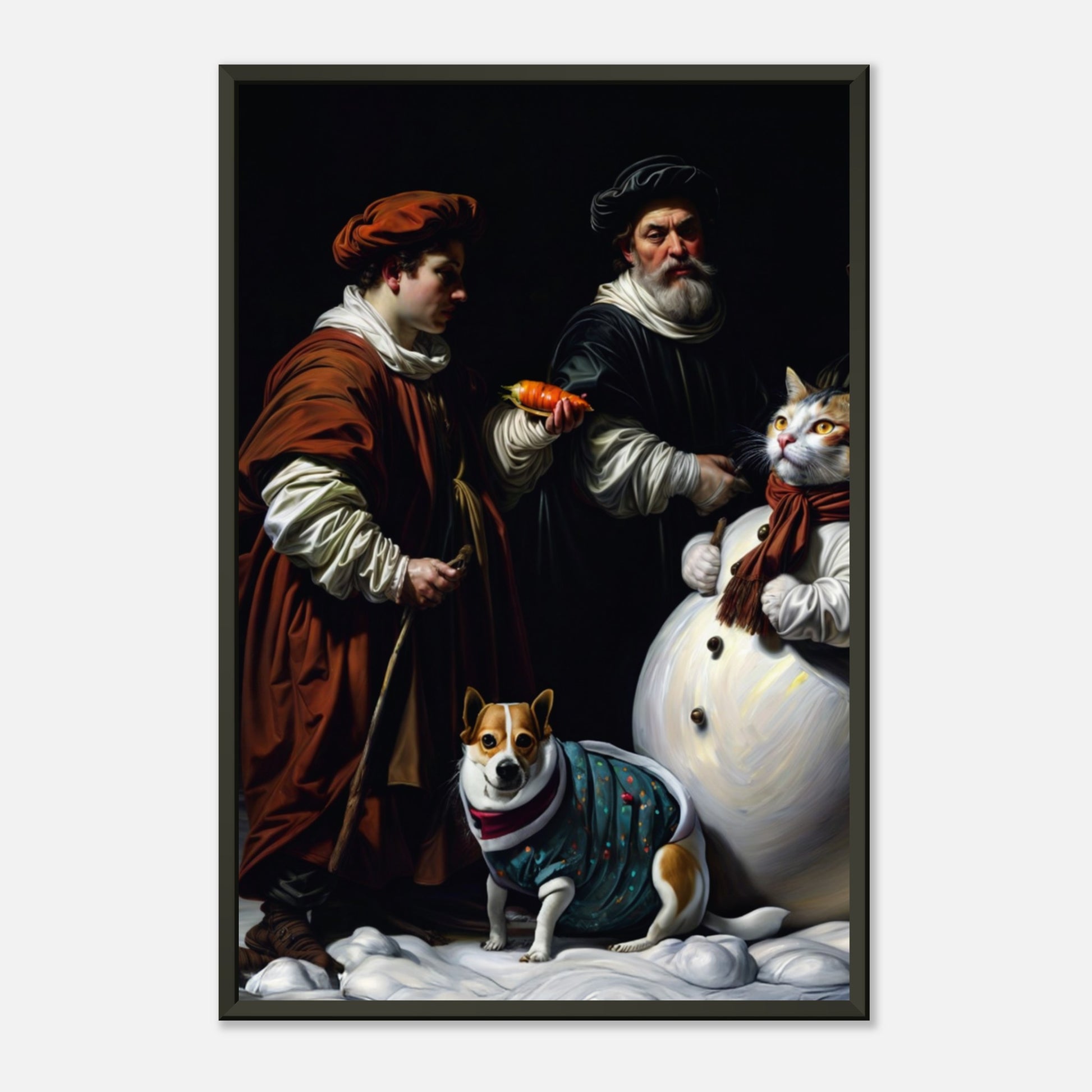 Chiaroscuro Noël – poster in aluminium lijst, productfoto, vooraanzicht, geïnspireerd op Caravaggio