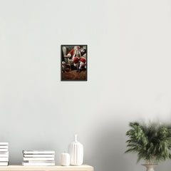Santa Off Duty – poster in aluminium lijst boven een wit dressoir met planten