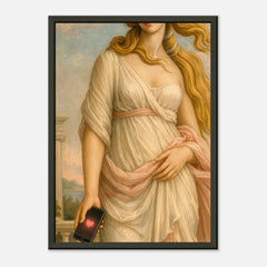 Venus Swipes Right – poster in aluminium lijst, productfoto, vooraanzicht, geïnspireerd op Sandro Botticelli
