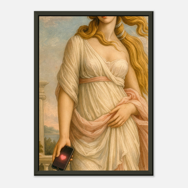 Venus Swipes Right – poster in aluminium lijst, productfoto, vooraanzicht, geïnspireerd op Sandro Botticelli