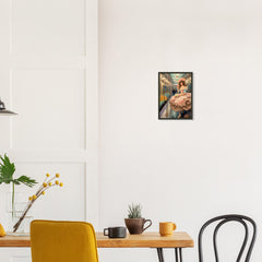 Marie on the Metro – poster in aluminium lijst boven een houten bureau met gele stoel