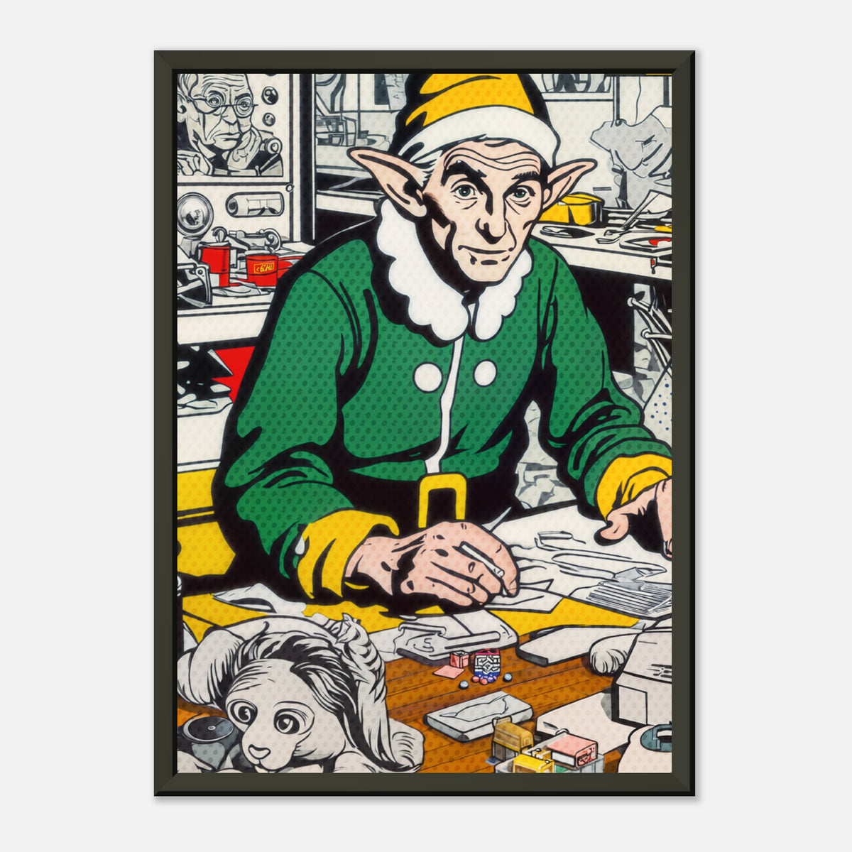 The Tired Elf – poster in aluminium lijst, productfoto, vooraanzicht, geïnspireerd op Roy Lichtenstein